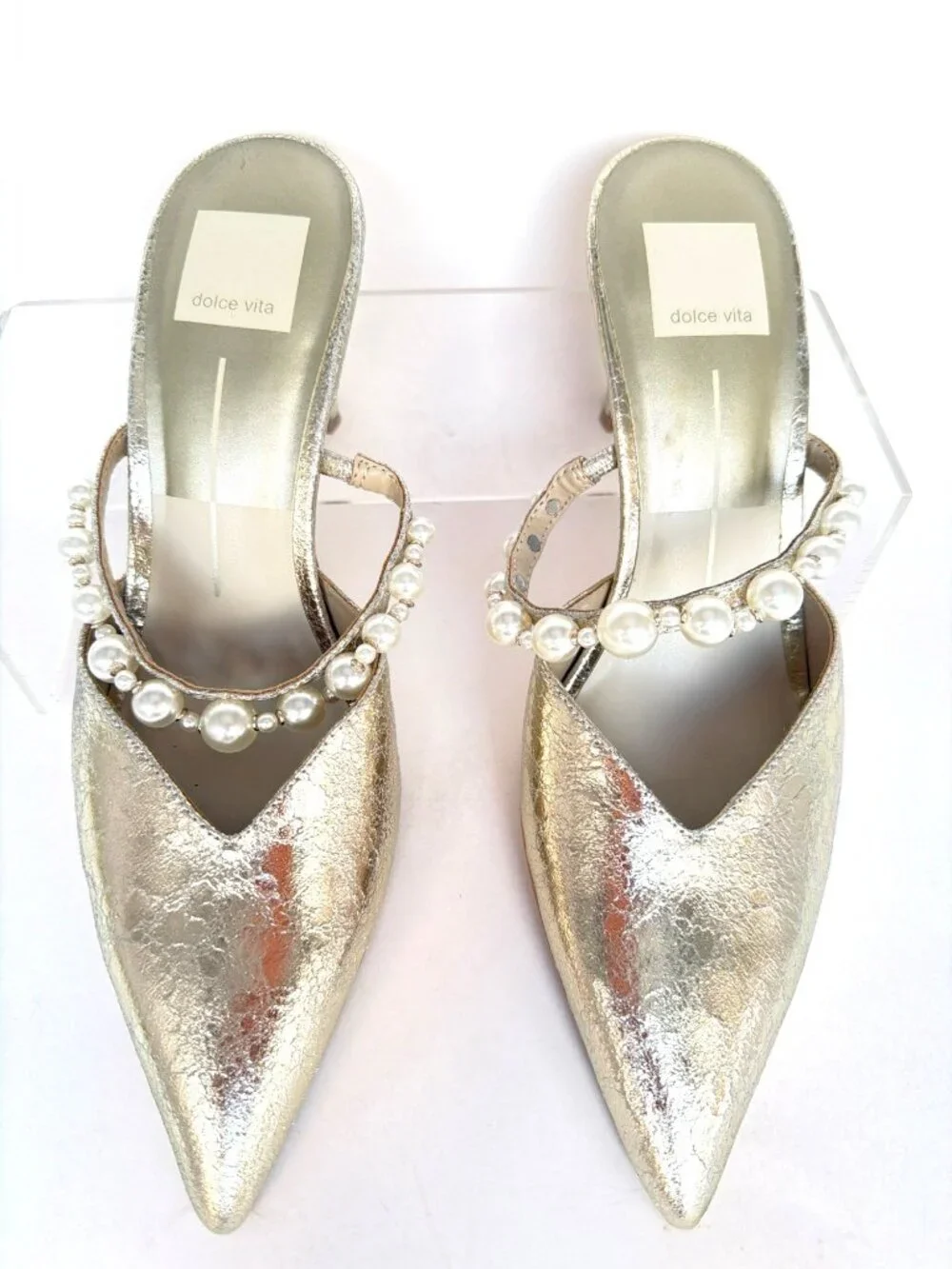 Dolce Vita Kanika Pointed Toe Pumps Vintage Gold Pearls Womens Size 7.5